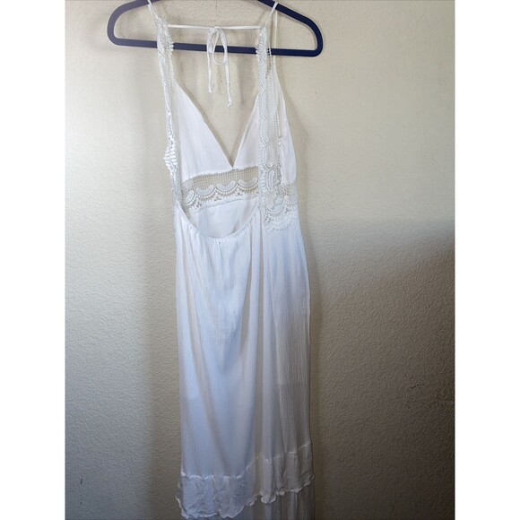 Justify White long maxi dress Crochet Lace Boho sexy Open Knit fairy whimsical L - Picture 7 of 9
